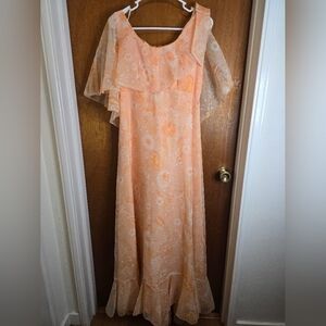 Vintage Elegant Floral 1960's Peach Floral Dress